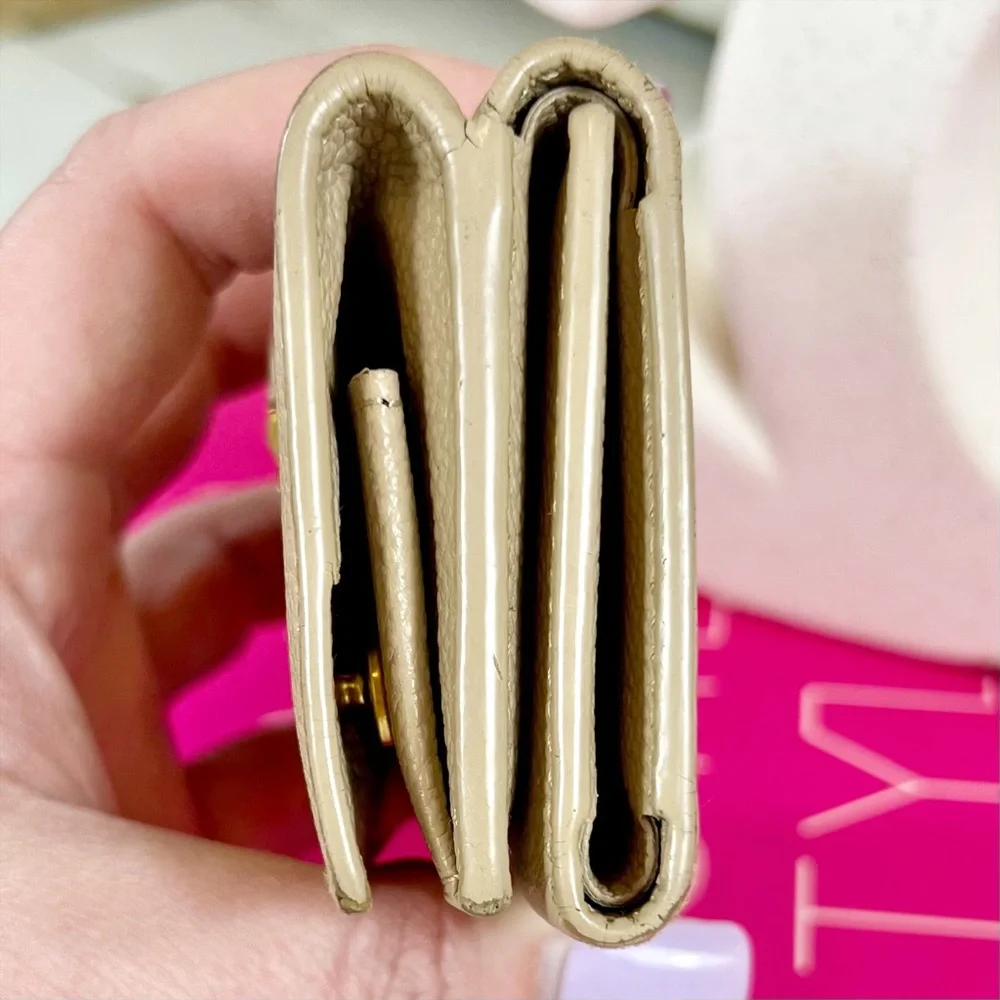 Saint Laurent Taupe Calfskin Line Flap Compact Wallet